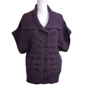 United States Sweaters  Purple Short Sleeve Shawl Neck Cable Knit XL